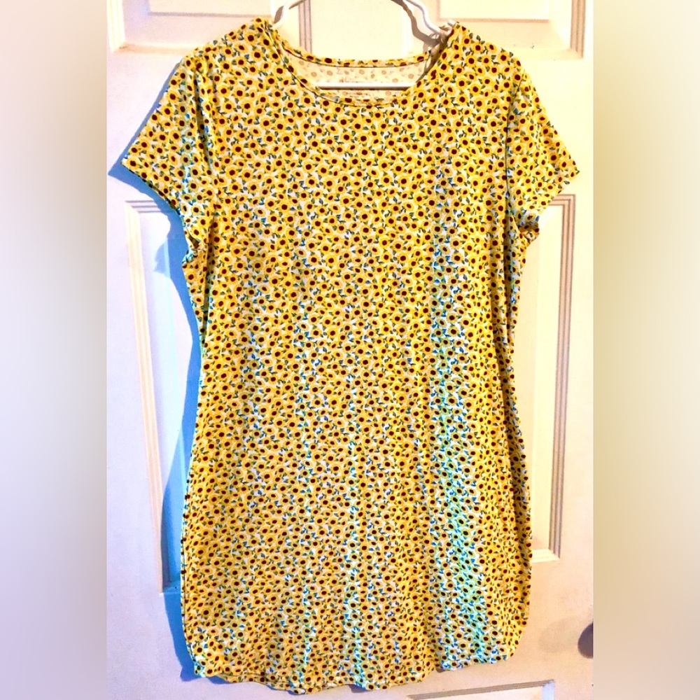 NoBo No Boundaries Yellow Sunflower Print Knit Tee Shirt Dress Juniors XL 15 17